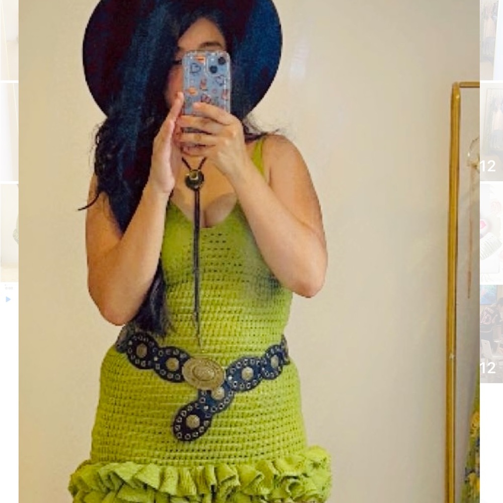 Midi green ruffle dress, ruffle dress, western dress, knitted dress, cowgirl